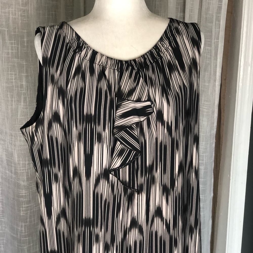 Ellen Tracy Dress Size 16  Sleeveless Black Blue Beige Sleeveless Ruffle Front - Picture 2 of 7